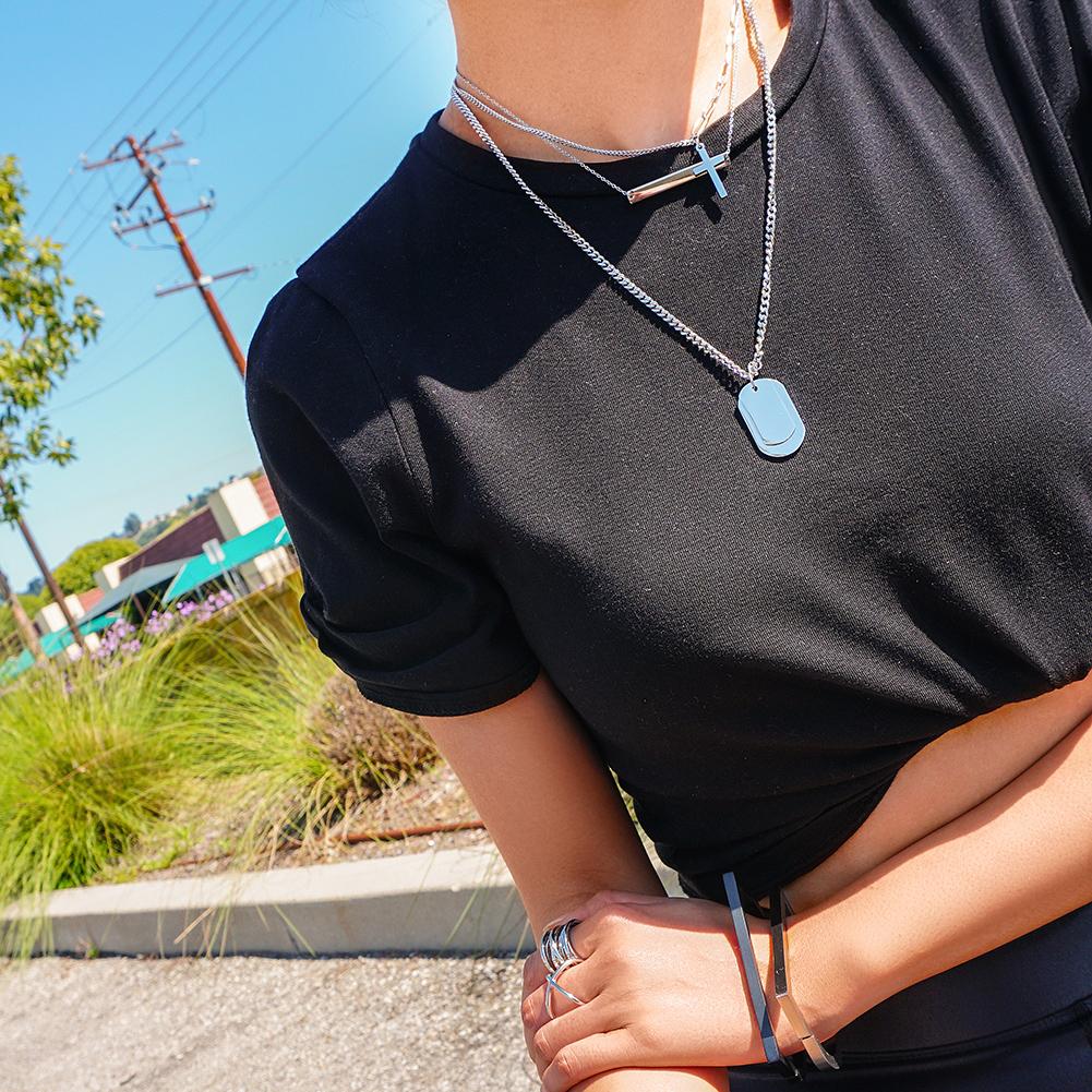 Cross & Tag Double Pendant Necklace