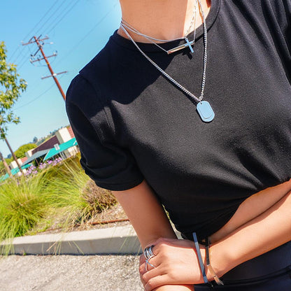 Cross & Tag Double Pendant Necklace